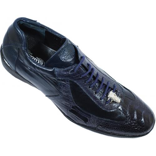 Exotix "Magic" Dark Blue Genuine All Over Ostrich Leather Casual Sneakers